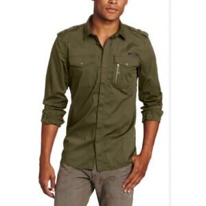Diesel Siranella Snap Front Long Sleeve Military Shirt Olive Green Size Large